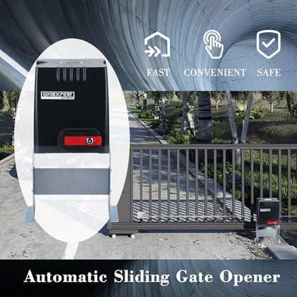 Automatic Sliding Gate Opener with Remote Control Transmitters and Infrared Photocell Sensor - Chain Driveway Security Door Operator Kit (for 1800lb & 40ft Gate, AT1800) - size: AT1800-BLACK