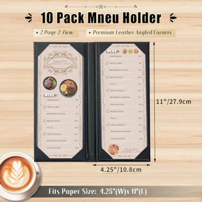 10pcs 2 Page Restaurant Menu Covers 4.25 x 11" with PVC Cover - size: 10 pcs/4.25 x 11"/2 views