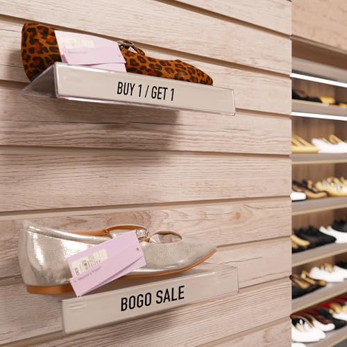 Slatwall Flat Clear Acrylic Shoe Shelf w/ 1.25" H x 10" L Sign Holding Slot, 4" D x 10" L, 20 Pack - size: 20 Pack