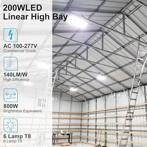 Lightdot 2FT LED High Bay Shop Lights, 100-277V 【Driver Equipped】 200W 28000LM [Eqv.800W MH] 5000K Large Coverage Linear 2x2 High Bay LED Fixtures for Warehouse Garage -ETL Listed, 4Pack - size: 2FT