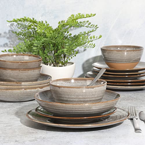 Gibson Elite Dreamweaver Double Bowl Terracotta Reactive Dinnerware Set - Grey, Service for 4 (16pcs) - color: Gray (Dreamweaver)