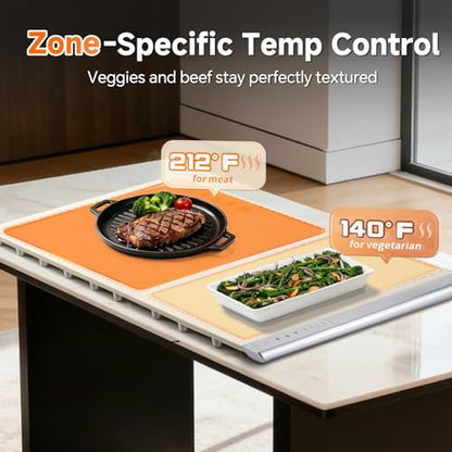 Electric Food Warming Mat with Dual-Zone Temp Control, Rollable Silicone