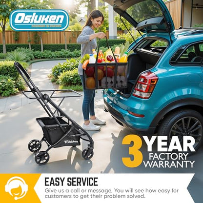 Folding Shopping Cart with Wheels, 75lbs Multi Use Grocery Carts with 360° Wheels & Removable Tote Bag, Multifunctional Portable Personal Shopping Carts for Groceries (30 Gallon)