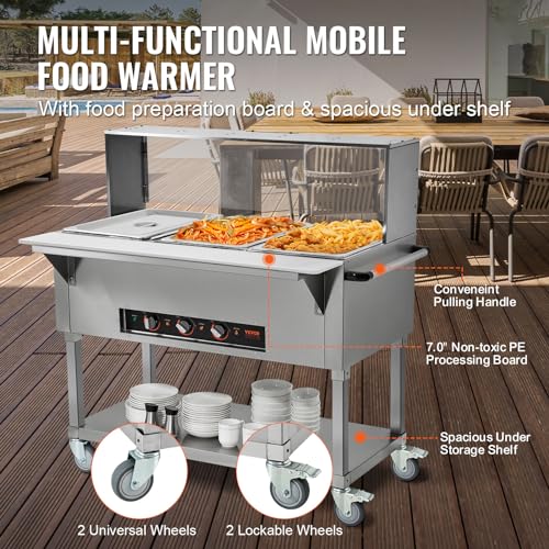 VEVOR 3-Pan Commercial Food Warmer, 3 x 20.6QT Electric Steam Table, 1500W Professional Buffet Catering Food Warmer with Acrylic Sneeze Guard, Food Grade Stainless Steel Server for Party Restaurant - size: 3-Pan (72 QT)