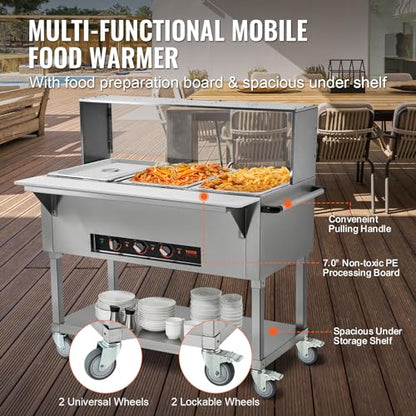 VEVOR 3-Pan Commercial Food Warmer, 3 x 20.6QT Electric Steam Table, 1500W Professional Buffet Catering Food Warmer with Acrylic Sneeze Guard, Food Grade Stainless Steel Server for Party Restaurant - size: 3-Pan (72 QT)