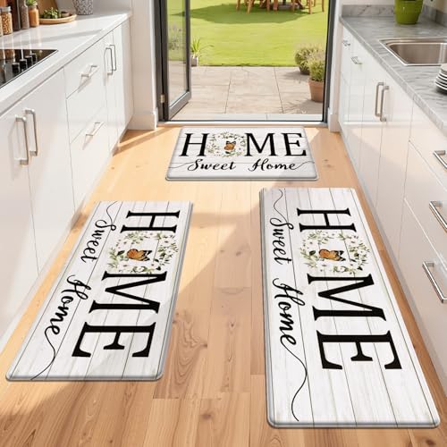 Yamaziot Anti Fatigue Kitchen Rug Set of 3, Non-Slip Cushioned Floor Mats - color: White, size: 17.3"x27"+17.3"x35"+17.3"x 47"