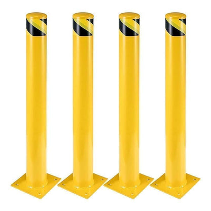 4-Pack 48 Inch Steel Safety Bollards, 4.5 Inch Diameter Parking Bollard Post with 16 Anchor Bolts, Yellow Safety Steel Bollard Post for Driveway Barrier, Traffic Control & Storefront Protection - size: 48 Inch