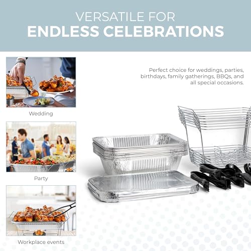 Alpha Living 6 Pack - Disposable Chafing Dish Buffet Set, Half Size Pans, Welded Body Food Warmers for Parties, Fuel Cans Complete Set, Warming Trays - size: Complete Kit (with Racks)