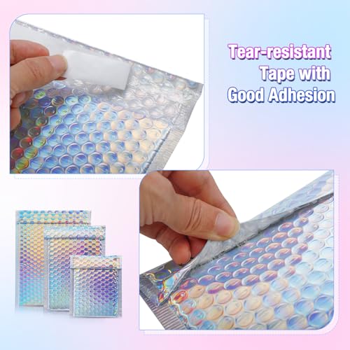 50 Pieces Bubble Mailers, 3 Sizes, Holographic, Rainbow - color: Rainbow Color