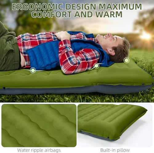 FNARMW Camping Sleeping Pad, Extra Thick 5 Inch Camping Mat with Pillow Built-in Foot Pump Inflatable Sleeping Pads Compact for Camping Backpacking Hiking Traveling Tent（Military Yellow） - color: Military Yellow
