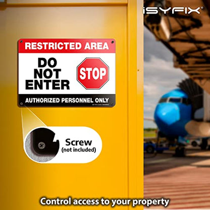 iSYFIX Restricted Area Authorized Personnel Only Sign, 10x7 Inch, 2 Pack
