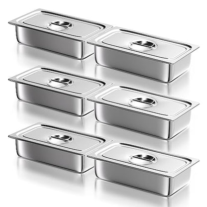 WantJoin Stainless Steel Steam Table Hotel Pans Set 1/3 Size 4 Inch 6 Pack - color: 4" Deep, size: 1/3 Size