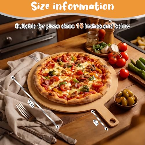 Lounsweer 22" × 18" Round Pizza Board with Handle, Wood Fiber Pizza Peel, Non-slip Cutting & Serving Board, Heavy Duty Wooden Serving Tray for Baking, Charcuterie & Kitchen Use - size: 18 Inches