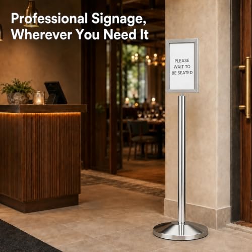 CCW 8.5 X 11" Vertical Pedestal Floor Sign Frame, Polished Stainless Steel - color: Polished Stainless Steel, size: 8.5 x 11 Inch Vertical