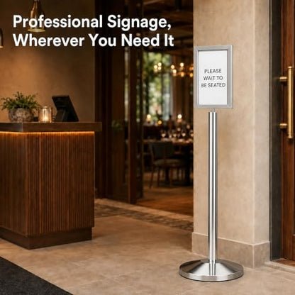 CCW 8.5 X 11" Vertical Pedestal Floor Sign Frame, Polished Stainless Steel - color: Polished Stainless Steel, size: 8.5 x 11 Inch Vertical