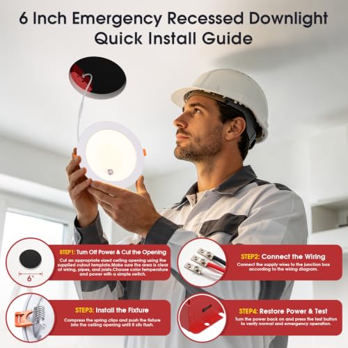 6 Inch Recessed Led Light with 90 Min Emergency Battery Backup,5CCT Dimmable Emergency Downlight,12W/15W/18W Tunable Canless Recessed Light, Commercial Ceiling Lights 100-277V,UL Damp Rated (1 Pack) - color: 1 Pack