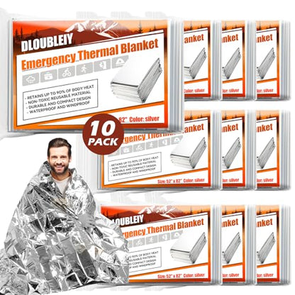 10-Pack Emergency Mylar Blankets, Thermal Space Blankets - size: 10 Pack