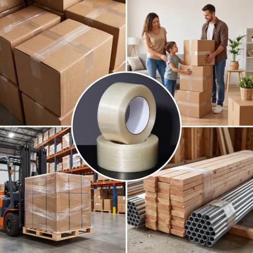 Amylove Filament Strapping Tape, 12 Rolls, 2 Inch X 55 Yard