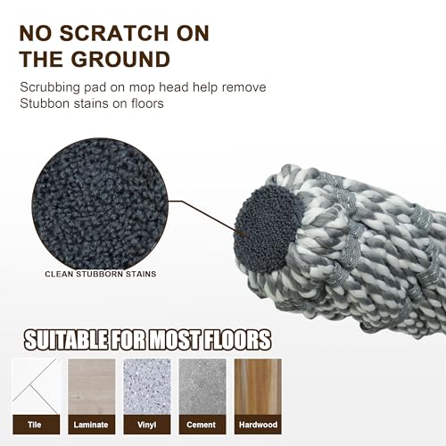 Self Wringing Mop Floor Cleaning Easy Squeeze Twist Mop,Gray-2Head - color: Gray- 2 Mop Head