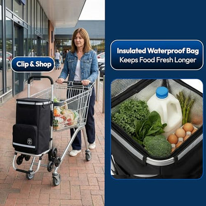 Foldable Stair Climbing Shopping Cart with Wheels – 3-in-1 Grocery Trolley, Backpack & Hand Truck – Lightweight Aluminum Frame, Waterproof Insulated Bag, Side Pockets – Cart for Groceries & Laundry