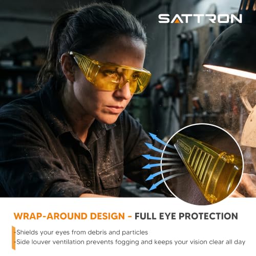 Amber Safety Glasses Over Eyeglasses 6 Pack ANSI Z87.1 Impact & Scratch Resistant, Wide Vision Fits Over Glasses Dust/Chemical Splash Proof Protective Eyewear for Work Construction Yellow Lens - color: 6 Pack/ Amber Glasses