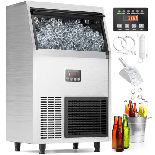 Coolake Commercial Ice Maker Machine 200 Lbs/24H with 50 Lbs Storage Bin, Stainless Steel Under Counter Ice Machine, Self Cleaning Freestanding Ice Maker for Home Bar Garage Outdoor Kitchen - size: 200LBS/24H-Head and Bin