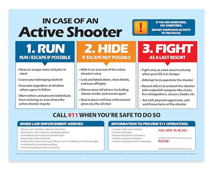 ZOCO – Active Shooter Safety Poster (20-Pack) – Laminated 17x22 Emergency Preparedness Sign – Run Hide Fight Strategy for School, Workplace, or Public Building - size: 20 Pack