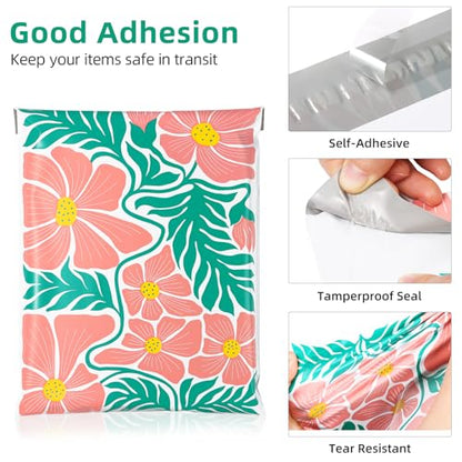 10x13 Inch Spring Poly Mailers, Pink Flower, 100 Pack Self Sealing - color: Big Flower