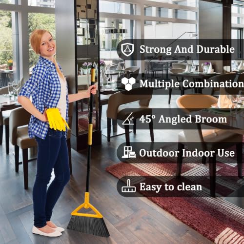 Heavy Duty Yellow Angle Broom with Long Handle - 4 Pack - color: 4pack Yellow