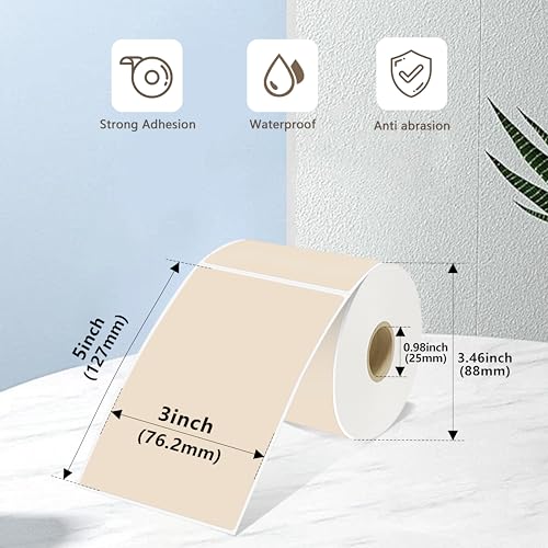 3x5 Inch Thermal Labels,Rectangle Sticker,300PCS Water & Oil Proof Shipping Labels with Strong Adhesive,Compatible with Zebra & Rollo,for Moving Boxes,Small Business & Inventory,Light Brown - color: Light Brown