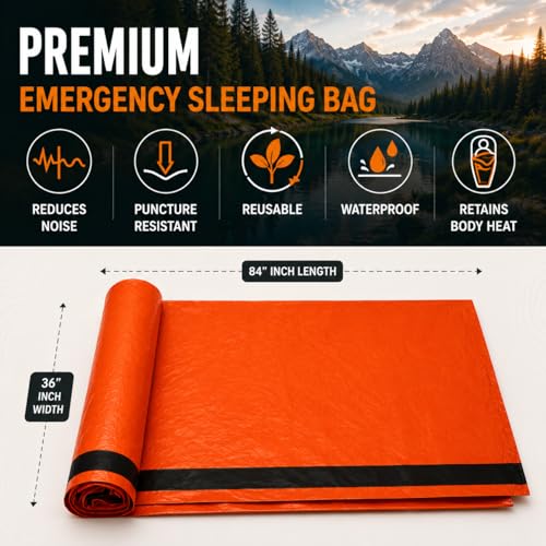 NovaMedic Emergency Sleeping Bag – 84"x36" Thermal Mylar Survival Bivy Sack – Waterproof, Lightweight & Compact Emergency Blanket for Camping, Hiking, Outdoor Survival & Travel - size: Pack of 5