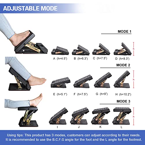 Under Desk Footrest, 4-Level Height Adjustable 12Modes Foldable Footrest - color: Brown