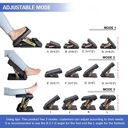Under Desk Footrest, 4-Level Height Adjustable 12Modes Foldable Footrest - color: Gray