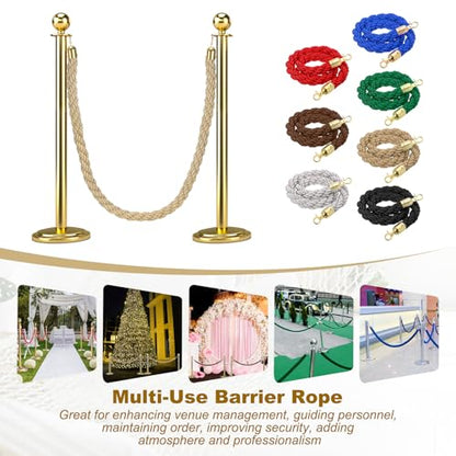 MECCANIXITY Twisted Stanchion Rope 6.6Ft/2M Barrier Rope w Hooks - color: Champagne Golden, size: 6.6 Ft