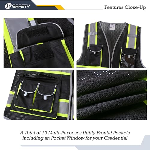 JKSafety Safety Vest for Men Women with Neon Trims JK86 Black M - color: Jk086-black, size: Medium