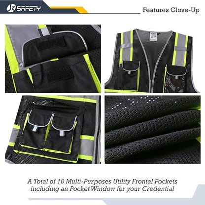 JKSafety Safety Vest for Men Women with Neon Trims JK86 Black M - color: Jk086-black, size: Medium