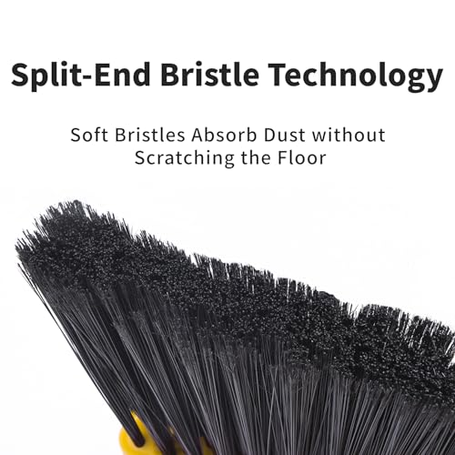 Broom and Dustpan Set for Home, 51" Long Handle Standing Pan Black Yellow - color: Yellow and Black