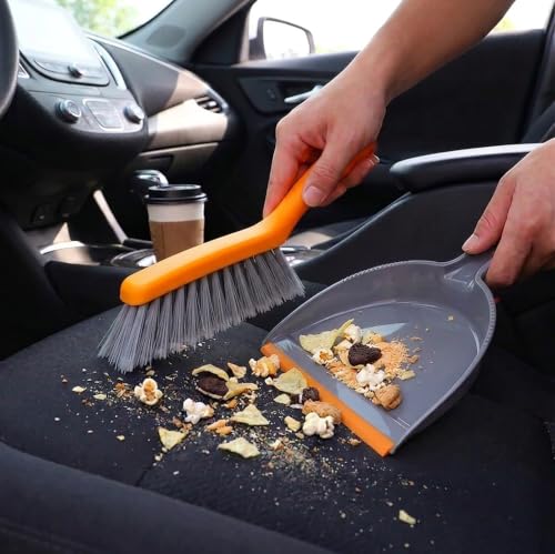 Mini Broom and Dustpan Set - Small Broom and Dustpan Set for Home, Camping Broom, Whisk Brooms Small(Gray Orange) - color: Gray Orange