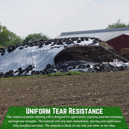 Farm Plastic Supply - String Reinforced Silage Cover Black/White - 12 Mil - Heavy Duty Polyethylene Plastic for Silage, Bunker Cover for Farming, Agriculture (24' x 25') - size: 24' x 25'