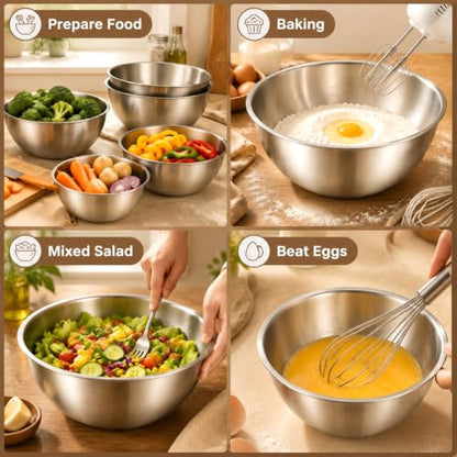 MySHUCE12Pcs Stainless Steel Mixing Bowls with Graduations for Kitchen Home
