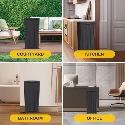 EasyUp 38 Gallon Outdoor Trash Can with Lid, Waterproof and Sunscreen Resin Garbage Cans, Outside Trash Bin for Patio, Kitchen, Deck or Backyard(Black) - color: Black, size: 38 gallon