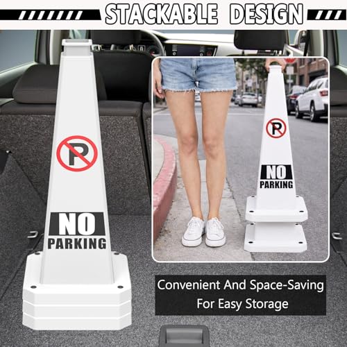 BESEA No Parking Cones 3 Pack, 28 Inch Heavy Duty Weighted Parking Cones - color: White, size: 28INCH With Caution Sign