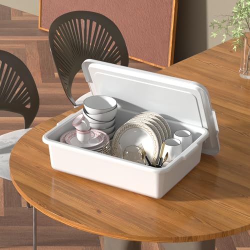 3 Pack Food Service Bus Tubs with Lids, 13 L Plastic Meat Mixing Tub