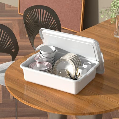 3 Pack Food Service Bus Tubs with Lids, 13 L Plastic Meat Mixing Tub