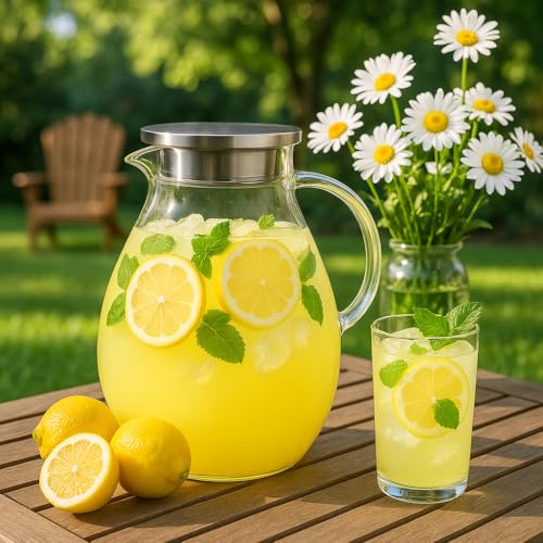 Glass Pitcher with Lid, 1 Gallon / 128oz Glass Water Jug for Hot and Cold Drinks, Iced Tea, Juice, and Beverage Carafe - size: 128 Ounces