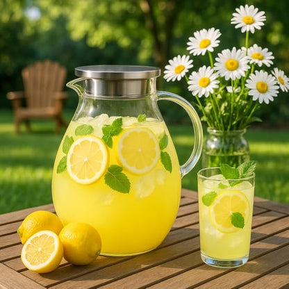 Glass Pitcher with Lid, 1 Gallon / 128oz Glass Water Jug for Hot and Cold Drinks, Iced Tea, Juice, and Beverage Carafe - size: 128 Ounces