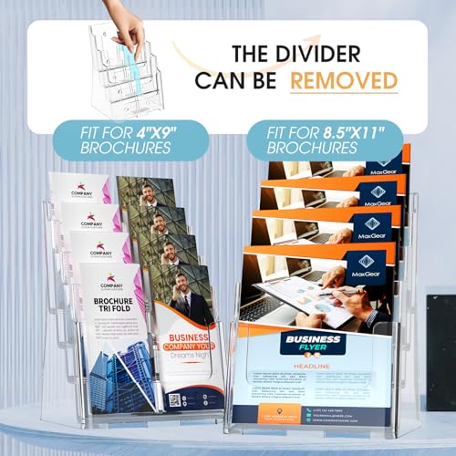 MaxGear 4 Tier Brochure Holder, 8.5 x 11, Removable Divider, 1 Pack - size: 8.5"x11"-4 Tier