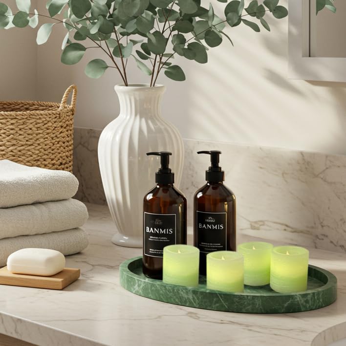 FURORA LIGHTING Green Marble Real Wax Votive LED Candles, 6-Pack - color: Green Flat Top, Real Wax