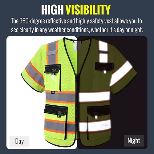 JKSafety Safety Vest for Men Women Hi Vis with Pockets and Cushioned Collar Construction Vest Meet ANSI Standard (BX360) - color: Class 3 Yellow, size: XX-Large