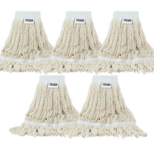 Mop Head Replacement,Commercial Mop Heads,Cotton Washable Industrial Mop Head,6 Inch Heavy Duty Mop Heads,Wet Industrial Cleaning Mop Head for Home,Industrial and Commercial Use Clean（White） - color: White, size: 5 Pack